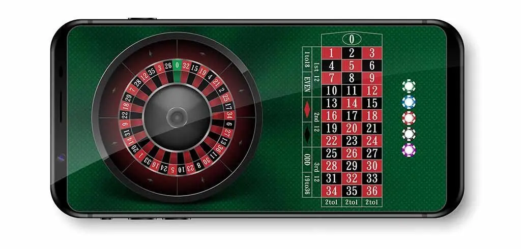 Mobile phone showing roulette game in landscape alignment