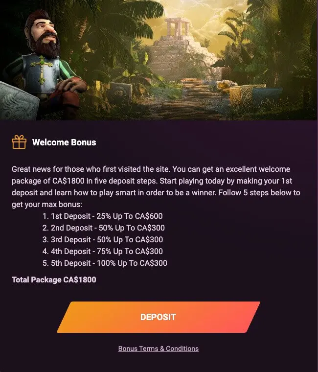 Casinonic Welcome Bonus Deposit Options