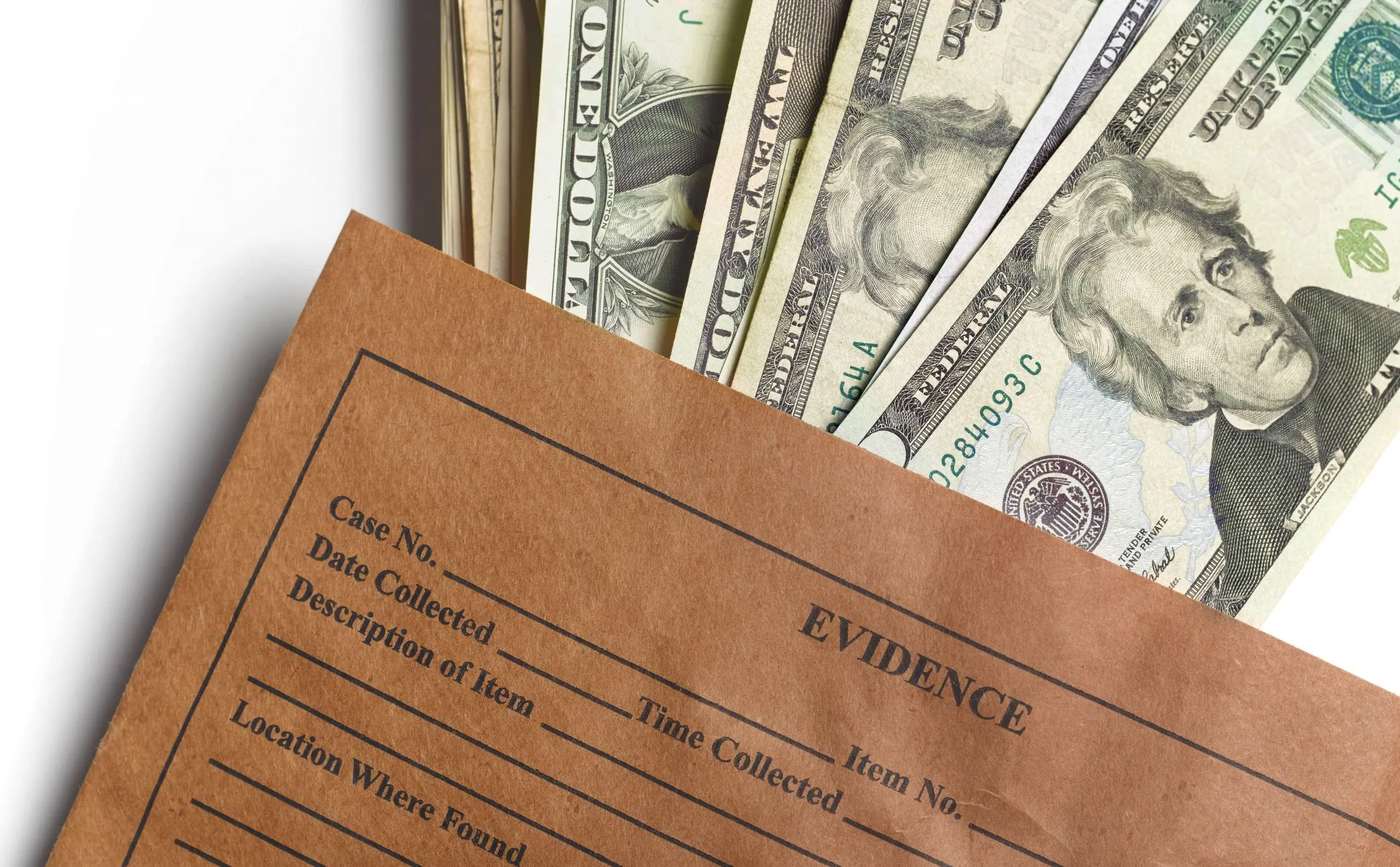 laundered money coming out of an evidence file