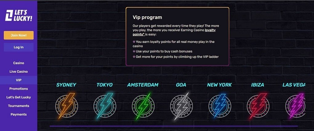 LetsLucky Online casino VIP program
