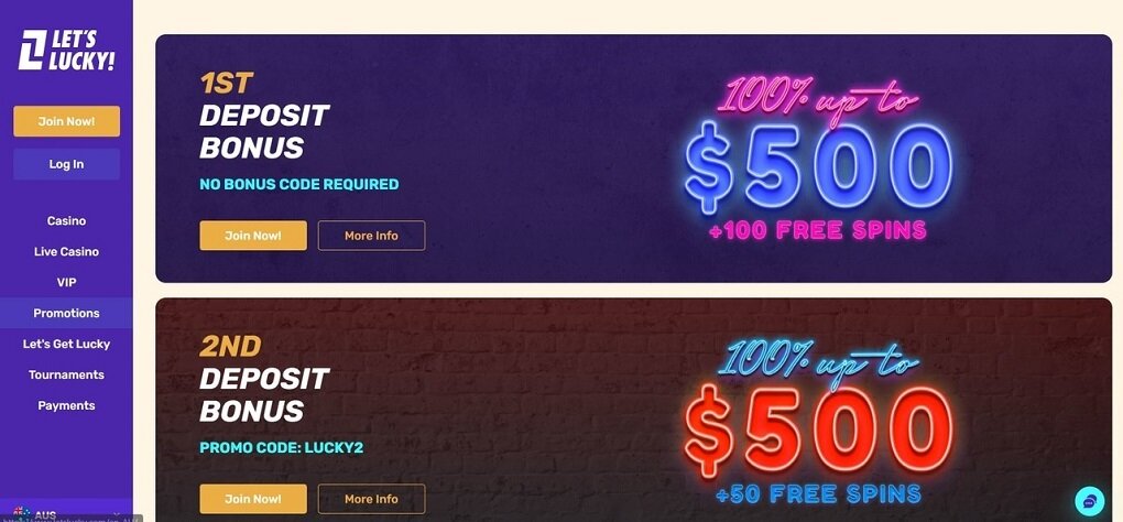 LetsLucky Online Casino bonuses